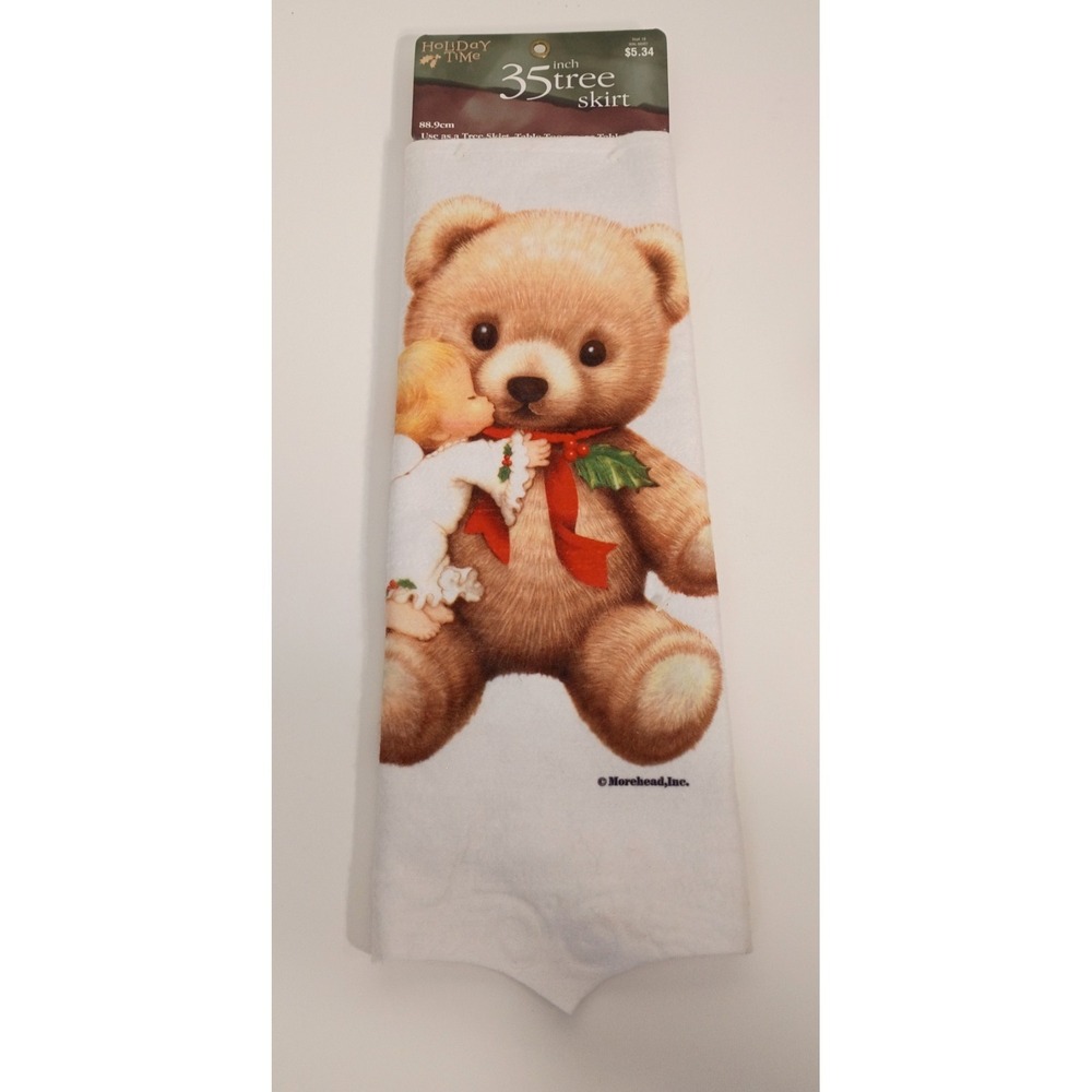 Vtg Ruth‎ Morehead White Felt Christmas Tree Skirt Angel Baby Teddy Bear 90s NEW